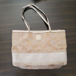 Coach Signature Stripe Shoulder Handbag Purse Brown Beige D1281-F19046 AS IS